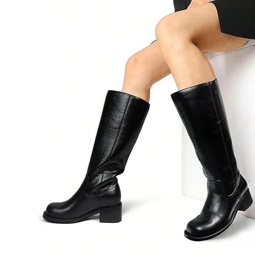 VBDB Women's Knee High Boots Square Toe Chunky Block Heel Long Boots for Women Comfortable Low Heel Womens Boots thumbnail 3