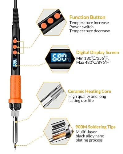 Soldering Iron Kit, 100W High Power Soldering Iron, Fast Heating, Digital Display Temperature Control Accurate 356°F-896°F, Portable Soldering Kit with Protective Cap, Automatic Sleep Mode thumbnail 3