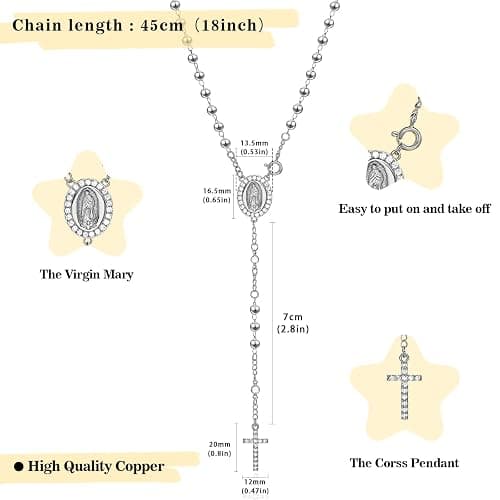 FEEL STYLE Virgin Mary Rosary Necklace for Women - 14K Gold Plated Y-Necklace for Women Cross Necklace Religious Jewelry thumbnail 4