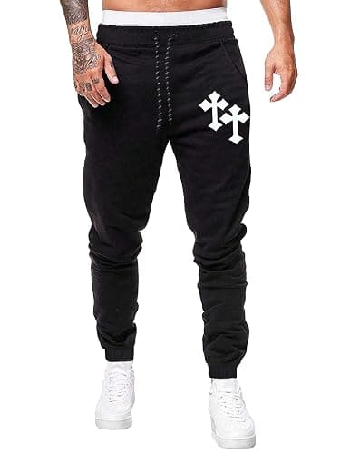 WDIRARA Men's Cross Print Casual Sweatpants Drawstring Waist Jogger Pants Long Pants - Image 1