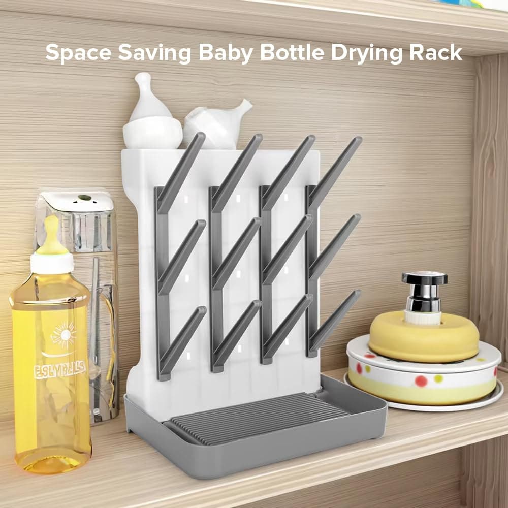 Baby Bottle Drying Rack, Vertical Space Saving Countertop Standing Drying Rack Baby Accessory, Bottle Brsuh, Pacifier, Breast Pump Accessories Drying Stand, Storage Organizer (Gray) - Grey thumbnail 4