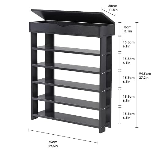 sogesfurniture 5-tier Wooden Shoes Rack Organizer with Storage Compartment, Free Standing Shoe Storage Shelf for Entryway, Living Room, Hallway, Doorway (29.5" Black) thumbnail 3