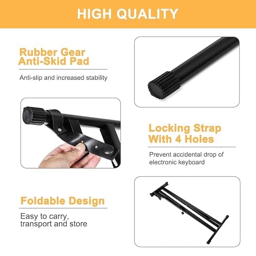 Trintion X Frame Music Keyboard Stand - 49cm-97cm Adjustable Universal Classic & Electronic Piano Stand with Locking Straps (7 Position Folding Height) thumbnail 4