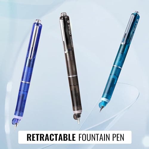 WRITECH Clictek Fountain Pen Retractable: Medium Nib Blue Ink Transparent Barrel Includes 5 Refillable Ink Cartridges, Smooth Writing No Leaking thumbnail 7