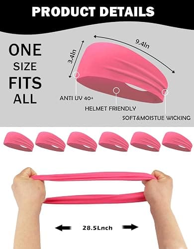 6 Pack Sport Headbands for Men & Women, Sweat Wicking Workout Sweatband, Bright Hairband for Running, Cycling, Football, Yoga thumbnail 2