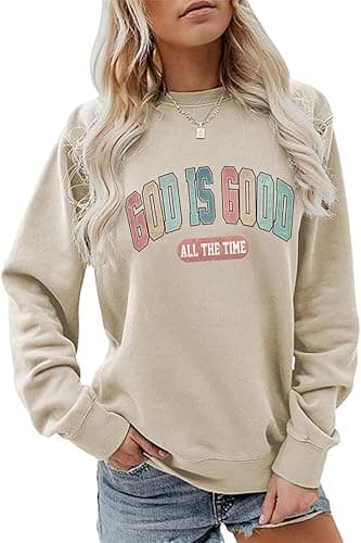 Ymoshoe Christian Sweatshirt Women Bible Verse Pullover Jesus Shirt Casual Holiday Fall Winter Church Outfit Religious Gift - Apricot-3 - Medium thumbnail 2