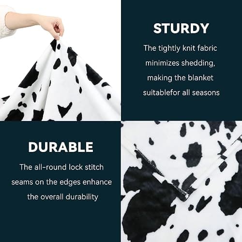 GEULAY King Size Cow Print Blanket - Breathable Lightweight Plush Fleece Throw for Livingroom Western Decor All Seasons, Luxuriously Soft Large Bed Cover 90"x108" - Black White Cow - King Size 90" x 108" (228 x 274 cm) thumbnail 6