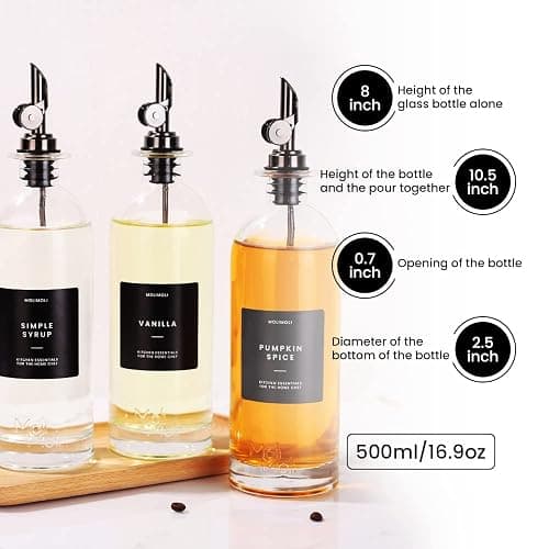 Molimoli Oil and Vinegar Dispenser with Metal Pour Spout, Weighted Pourer, Glass Bottle Dispenser for Kitchen, Olive Oil Cruet, Glass Olive Oil Bottle | 500ml, Set of 2 - 500ml, Set of 2 - Black thumbnail 3