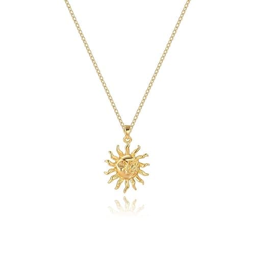 GZJGO Sun Pendant Necklace for Women, 14K Gold Plated Dainty Sun Necklace Cute Minimalist Diamond Necklace Jewelry Gifts for Women - Image 1