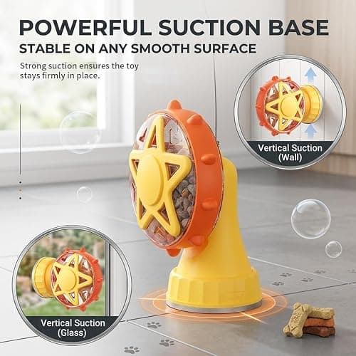 2-in-1 Interactive Cat Toy, Rotating Treat Dispenser with Strong Suction Cup & Teaser Wand, Adjustable Slow Feeder Puzzle Toy for Cats, Boredom Relief & Mental Stimulation Fits Kibble ,Treats (Yellow) thumbnail 6