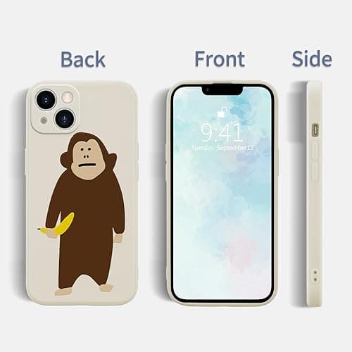 Wihytec Funny Monkey Phone Case for iPhone 14 Cute Monkey Banana Case Cover Liquid Silicone Soft Gel Rubber Matt Phone Cover with Microfiber Lining thumbnail 3