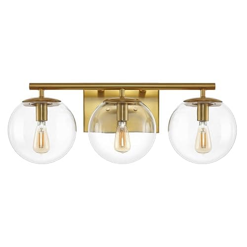 SAFAVIEH Lighting Collection Charlene Brass/Clear Glass Globe Shade 3-Light Wall Sconce Light Fixture, Ideal for Bathroom, Entryway, Vanity Over Mirror, Foyer, Living Room (LED Bulbs Included) - Brass thumbnail 7