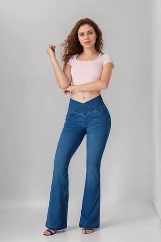 BlueRose Flare Jean Leggings for Women,Bell Bottom Jeans for Women Knit Crossover High Waisted Bootcut Jean thumbnail 6