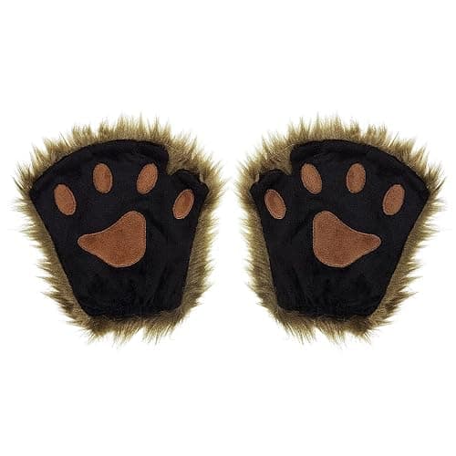 PURFUN Fuzzy Faux Fur Paw Gloves, Men Women Halloween Costume Bear Cat Claw Mittens Winter Warm Plush Half Finger Gloves thumbnail 4