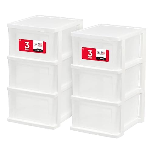IRIS USA Plastic Drawer Storage Organizer, 3-Drawers, 2-Pack, for Classroom Art Craft Supplies, Bathroom Bedroom, Laundry Room, White/Clear - Image 1