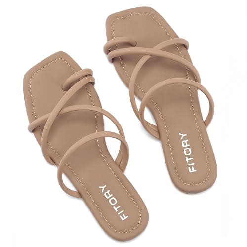 FITORY Women's Slide Sandals Flat Toe Ring Thongs with Cross Strap for Summer Size - Image 1