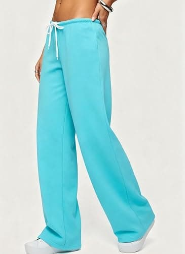 Women Y2K Straight Leg Sweatpants Cute Drawstring Low Rise Sweat Pants | Teen Girls Wide Leg Sweatpants Baggy Joggers Cotton Casual Basic Drawstring PJ Lounge Pants,Stretch Active Pants for Women thumbnail 4