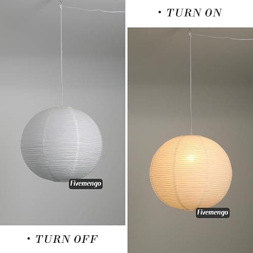 Fivemengo Paper Lantern Lamp Plug in Hanging Lamp, 20in White Rice Paper Pendant Light with 19.7FT Cord Large Globe Japanese Japandi Wabi Sabi Chandelier for Dining Living Room Bedroom Office 1 Pack thumbnail 9