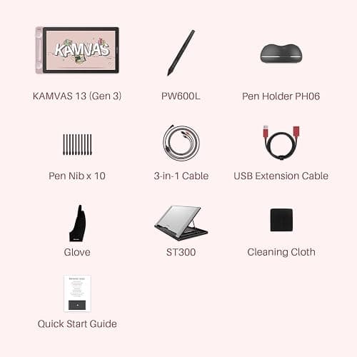 HUION Kamvas 13 (Gen 3) Drawing Tablet with Screen, Dual Dial, 13.3", Pink | Full Lamination, Canvas Glass 2.0, 99% sRGB, PenTech 4.0 16384 Levels, Works with PC, Mac and Android, With Stand thumbnail 9