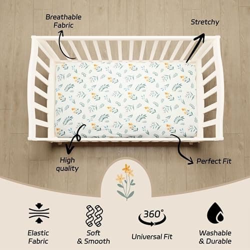 4 Pack Sage Green Fitted Nursery Sheets Neutral Unisex Baby Breathable Sheets for Boys or Girls with Leaf and Flower Design (Crib Sheet) thumbnail 8