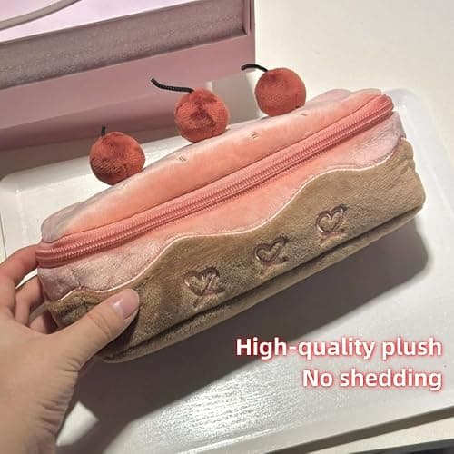 Vobomo Cherry Cake Pencil Case Big Capacity Pen Holder Plush Pencil Pouch Box Cute Aesthetic Pen Case (Cherry) thumbnail 5