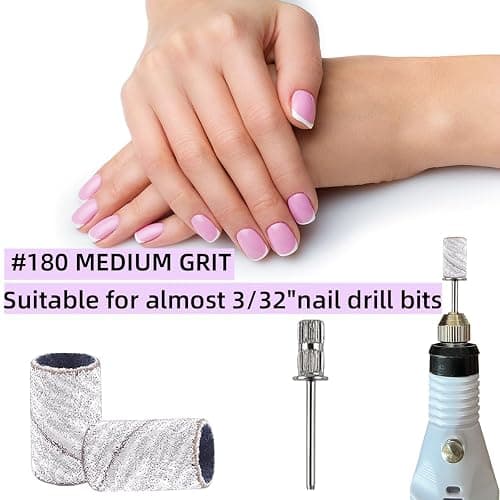 100 Pcs (180 Grit White)Sanding Bands Nail Drill Bit with 0.31in diameter,Nail Drill Bits Extreme Fine Grit Sanding Band,Sanding Belt Upgrade Mandrel Bits,Professional Nail Drill Bit for Acrylic Nails thumbnail 5