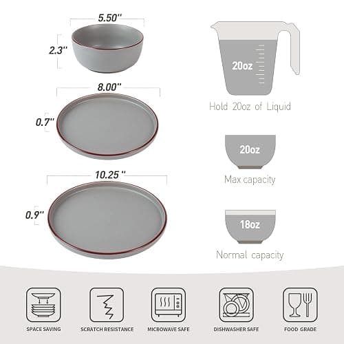 Famiware Mercury Plates and Bowls Sets, 12 Pieces Stoneware Dinnerware Sets, Dishes Set for 4, Microwave and Dishwasher Safe, Dark Grey - Dark Gray - 12-Pieces thumbnail 3