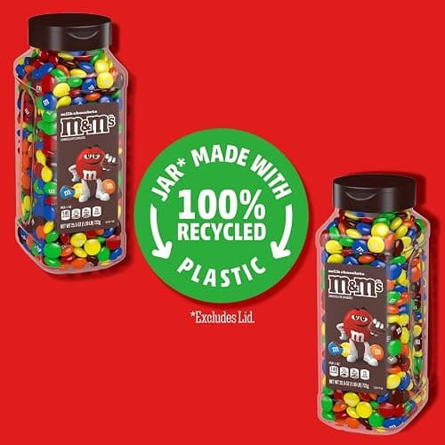 M&M'S Milk Chocolate Candy, Resealable Jars, Party Size, 25.5 oz, 2 Pack | Colorful milk chocolate candies in resealable jars for easy pour for sharing, movie night snacks, candy buffets, party, gifts thumbnail 2