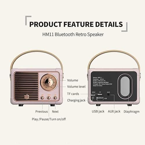 Dosmix Retro Bluetooth Speaker, Vintage Decor, Small Wireless Bluetooth Speaker, Cute Old Fashion Style for Kitchen Desk Bedroom Office Outdoor,Birthday Gifts Ideas for Women Teenage thumbnail 7