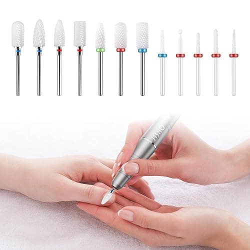 12 Stück Keramik Nagelbohrer Set, 3/32 Zoll Nagelfräser Aufsätze Bits Professioneller Bohrer für Nägel, Nagelhautentferner Fräser Bit Gelnägel für Acryl Maniküre Pediküre Nagelfeilenmaschine thumbnail 4
