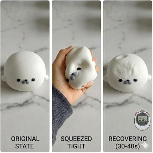 Jumbo Seal Squishy Toy, 4.7 Inch Ultra Slow Rising Cream Scented Kawaii Sea Lion,Stress Relief Squeeze Toy for Adults,Soft Sensory Squeeze Bun for Office Desk Party Favors(White) thumbnail 5