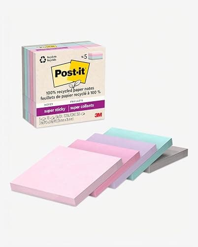 Post-it 100% Recycled Super Sticky Notes, 3 x 3 in, Pastels, 5 Pads | School Supplies and Office Products, 2X the Sticking Power thumbnail 11