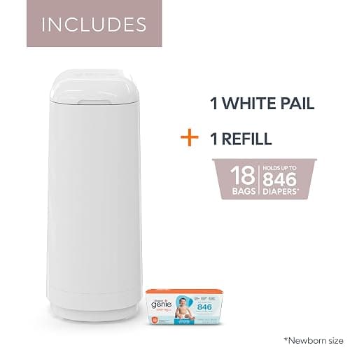 Diaper Genie Essence Diaper Pail with Easy Roll Refill (18 Bags) | One-handed diaper disposal includes an Easy Roll Refill with 18 tear-off bags holding up to 846 newborn diapers. thumbnail 3