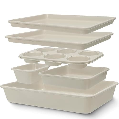 Baking Pans Set, Nonstick Bakeware Sets, Oven Pans for Cooking, AIVIKI 6 Pieces Baking Set Including Cookie Sheet, Deep Roaster Pan, Square Pan, Loaf Pan, Muffin Pan, Carbon Steel Baking Set - Image 1