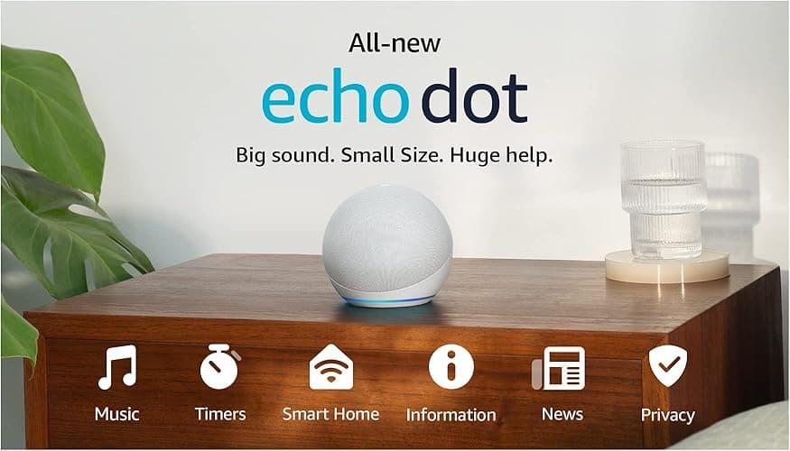 Amazon Echo Dot (newest model), Vibrant sounding Alexa speaker, Great for bedrooms, dining rooms and offices, Glacier White thumbnail 14