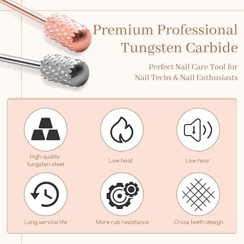 Nail Drill Bits, 2 Pcs Safety Nail Bits for Nail Drill, 3/32'' Tungsten Carbide Nail Drill Bit, Smooth Round Top Large Barrel Bits, Nail Supplies for Nail Tech to Remove Acrylic Nails (2XC) thumbnail 5