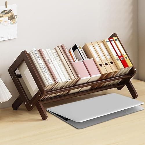 Fox Claw Wood Tilting Bookcase in Living Room/Home/Office, Desktop Book Shelf Organizer Bookshelves Storage Rack for CDs/Magazine/Books Display (Coffee, 16"-L) - Image 1