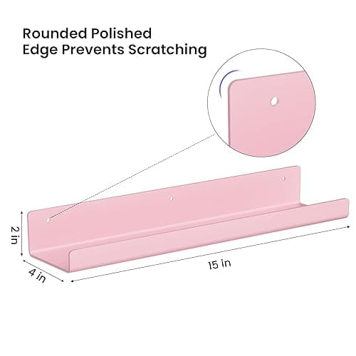 upsimples Acrylic Shelves for Wall Decor, 15" Display Shelf Perfume Organizer for Bathroom, Bedroom, Living Room, Floating Bookshelves for Kids, Pink, 4 Pack thumbnail 4