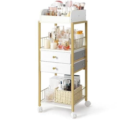 Makeup Organizer, Floor Skincare Organizers Make Up Organizers and Storage with Drawers, Vanity Organizer Cosmetics Display Cases Holder for Skin Care Nail Polish Perfume Gold - Image 1