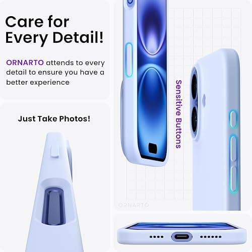 ORNARTO Compatible with iPhone 16 Plus Case 6.7, Slim Liquid Silicone 3 Layers Full Covered Soft Gel Rubber Phone Case Protective Cover 6.7 Inch, Baby Blue thumbnail 5