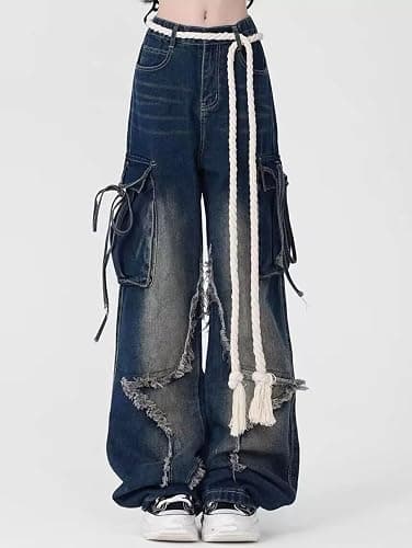 Hugboom Baggy Pants for Women Girls Cute Jeans Y2k Pants Star Straight Leg Streetwear Clothing thumbnail 4