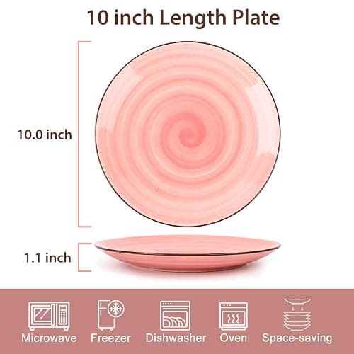 KitchenTour Large Ceramic Dinner Plates, 10 Inch Porcelain Serving Plate for Salad, Dessert Pizza Steak Pasta Plates Set, Dishwasher and Microwave Safe - Set of 6, Assorted Warm Colors thumbnail 3