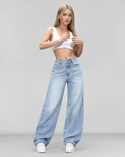 ZendEsltenx Baggy Jeans for Women Wide Leg Trendy Loose Cropped Denim Pants Y2K Boyfriend Jeans thumbnail 5