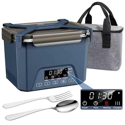 Cordless Electric Lunch Box, 1.2L Self Heating Lunch Box Battery Powered with Automatic Heating, BPA Free, Meal Prep Friendly (Blue) - Image 1