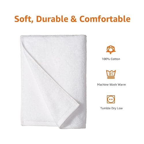 Amazon Basics - 2 Piece Quick-Dry Oversize Bath Towel, 100% Cotton, White, 54" x 30" - Bath Towel (Pack of 2) - White thumbnail 2
