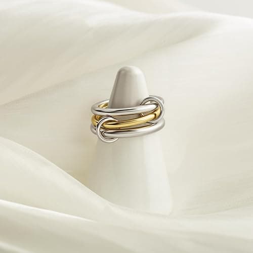 Bopiu Gold Stackable Rings for Women Non Tarnish, 18k Gold Plated Cubic Zirconia Rings, Silver Gold Multi Ring Mixed Metals Stack Rings Set thumbnail 5