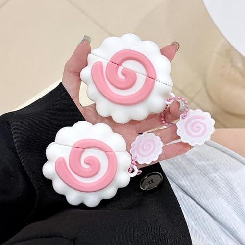 YAKVOOK for AirPods 1/2 Case,Cute 3D Cartoon Fish Cake AirPods 1st 2nd Generation Cover Kawaii Soft Silicone Protective Cover with Keychain Shockproof Charging Case Girls Women thumbnail 2