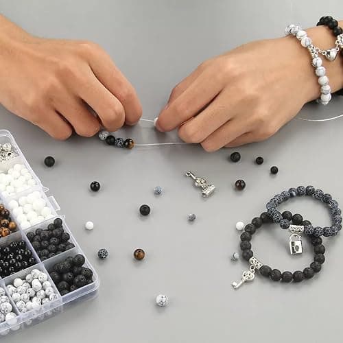 Stone Beads for Jewelry Making, Charm Bracelet Making Kit, 450Pcs Beads for Bracelets Making Kit DIY Magnetic Bracelets for Couples Lovers thumbnail 5