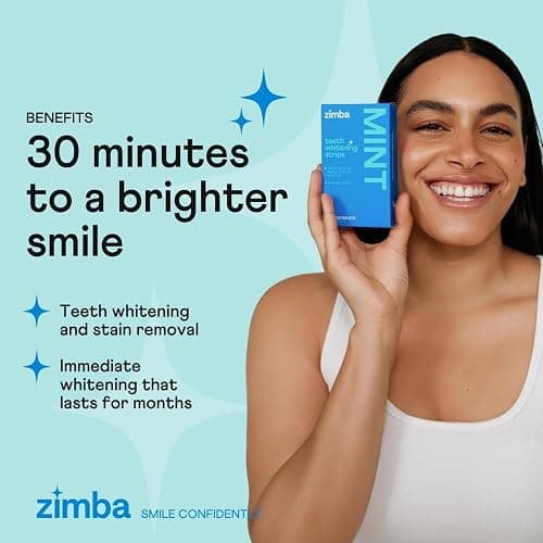 Zimba Teeth Whitening Strips Vegan Whitening Strip Enamel Safe Teeth Whitening Hydrogen Peroxide Teeth Whitener for Coffee, Wine, Tobacco, and Other Stains, 28 Strips (14 Day Treatment), Mint thumbnail 2