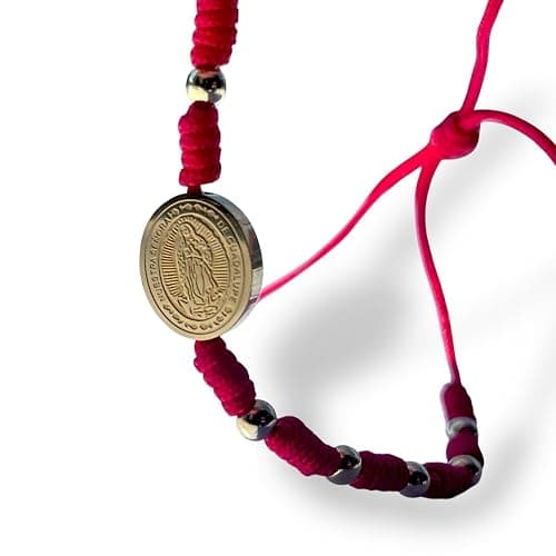 Our Lady of Guadalupe Medal Bracelet – Red Macrame Adjustable Cord – Catholic Religious Jewelry with Silver Beads – Handmade Spiritual Gift thumbnail 5